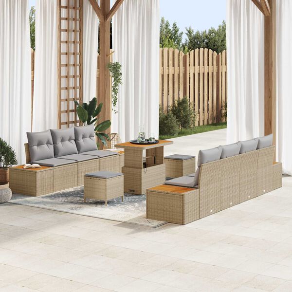 vidaXL Ensemble de canap&eacute; de jardin 10 pcs Beige Poly rotin