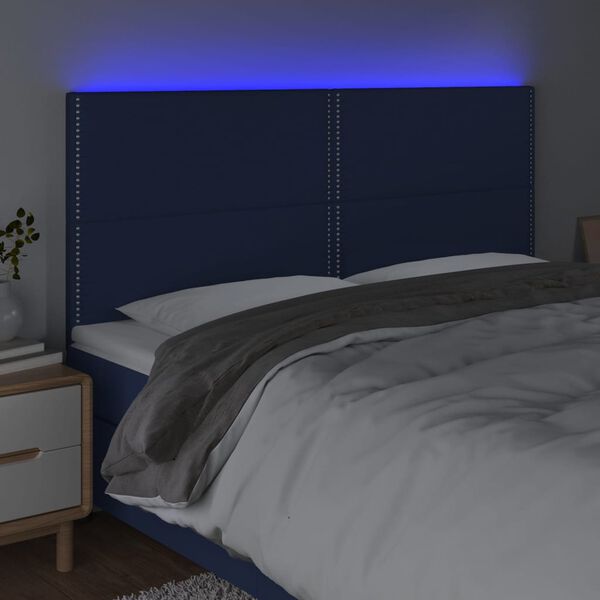 vidaXL T&ecirc;te de lit &agrave; LED Bleu 200x5x118/128 cm Tissu