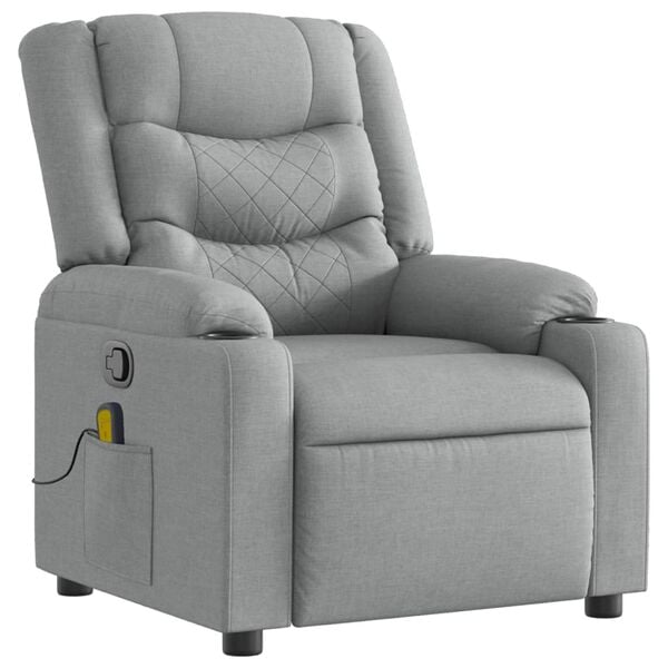 vidaXL Fauteuil inclinable de massage en tissu gris clair