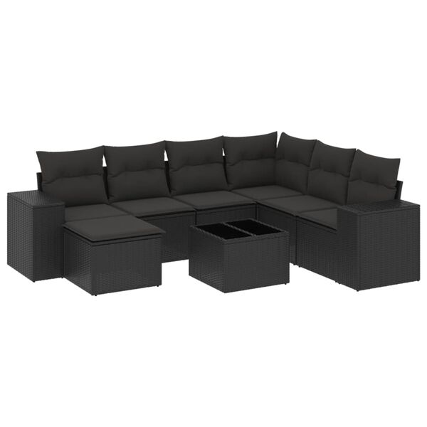 vidaXL Salon de jardin 8 pcs avec coussins noir r&eacute;sine tress&eacute;e