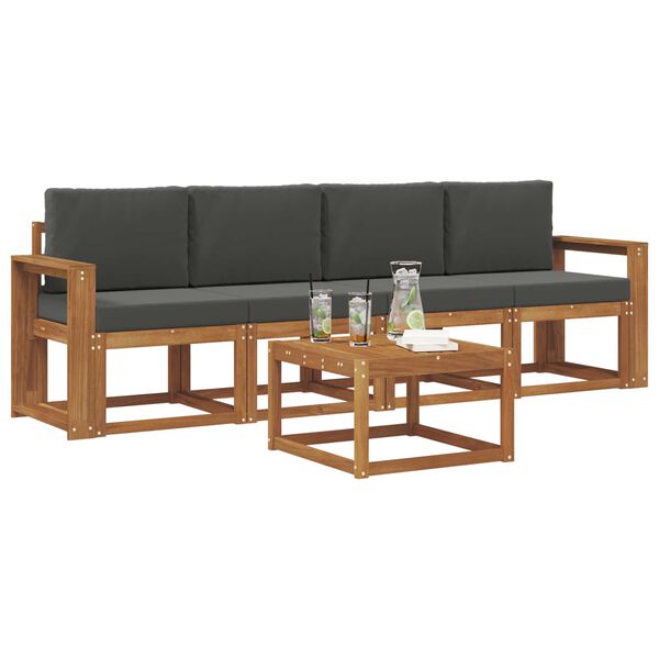 vidaXL Ensemble de canap&eacute;s d'ext&eacute;rieur 5 pcs Naturel et Anthracite