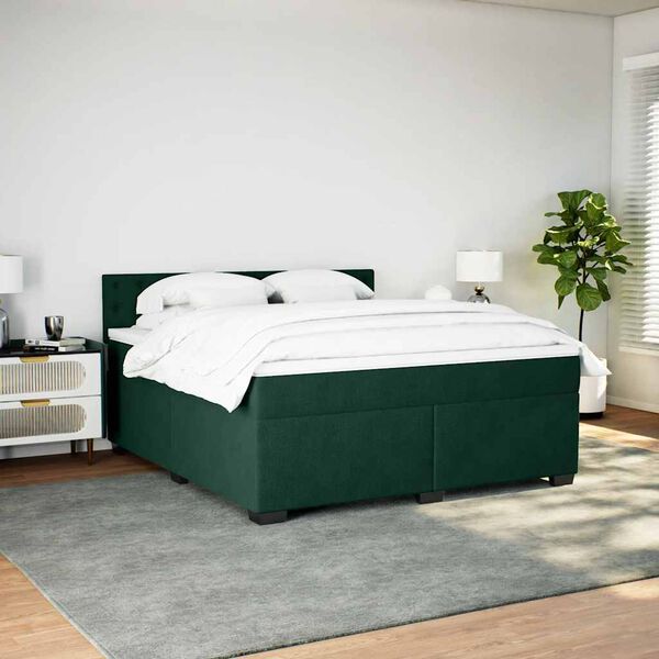 vidaXL Sommier &agrave; lattes de lit et matelas Vert fonc&eacute; 180x200cm Velours