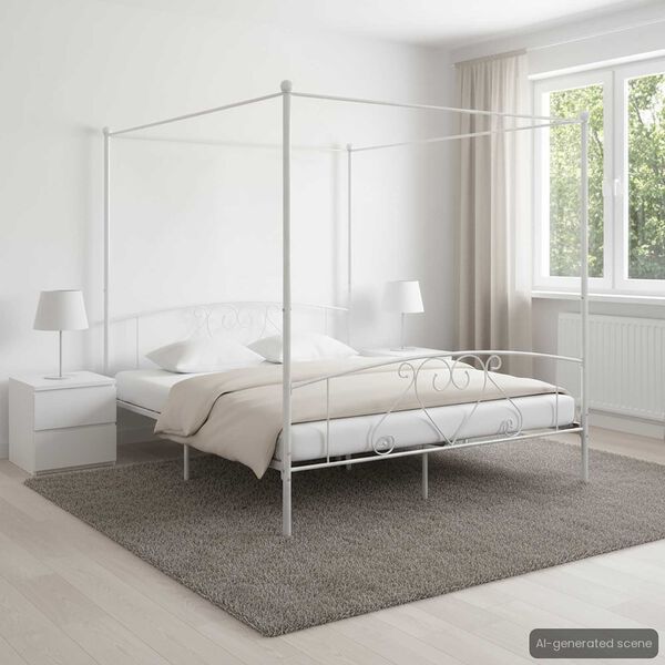 vidaXL Cadre de lit sans matelas avec baldaquin blanc 180x200 cm métal