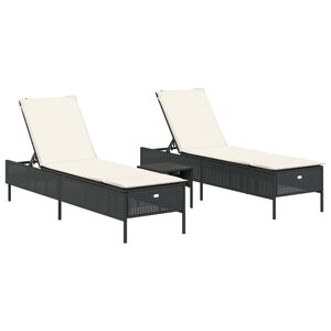 vidaXL Ensemble de chaises longues avec coussins 3 pcs noir poly rotin