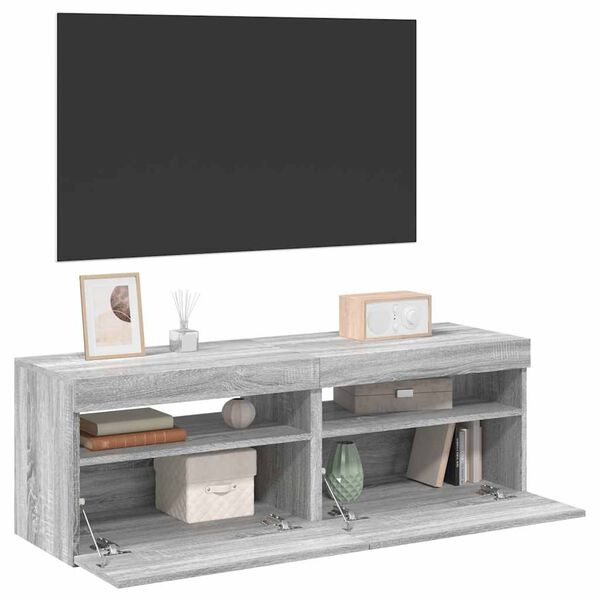 vidaXL Meubles TV 2 pcs avec lumières LED Sonoma gris 60x35x40 cm