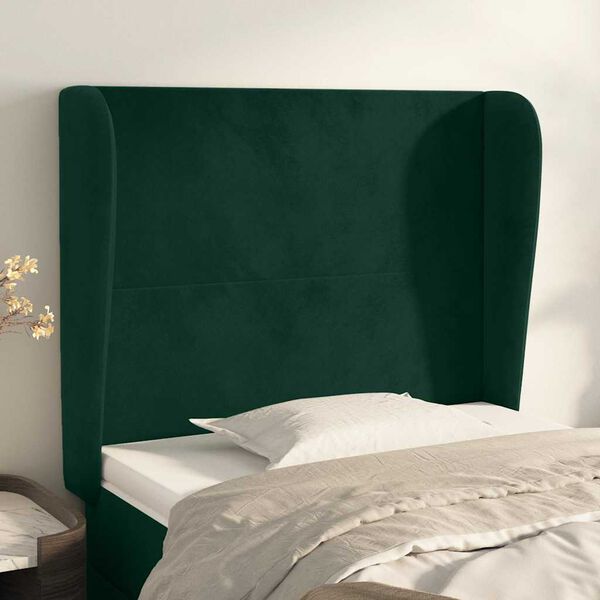 vidaXL T&ecirc;te de lit avec oreilles Vert fonc&eacute; 103x23x118/128 cm Velours