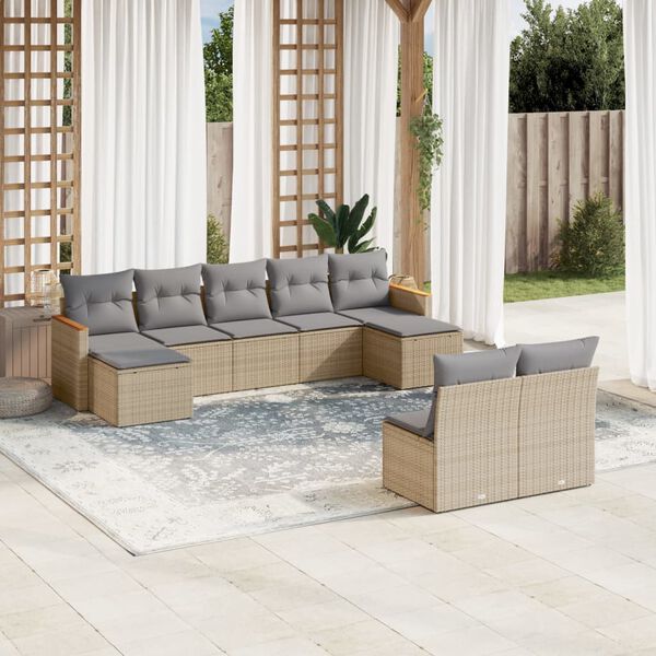 vidaXL Salon de jardin avec coussins 9pcs m&eacute;lange beige r&eacute;sine tress&eacute;e
