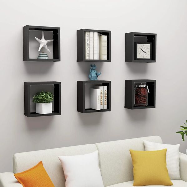vidaXL &Eacute;tag&egrave;res cube murales 6 pcs noir 30x15x30 cm