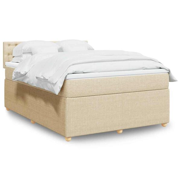 vidaXL Sommier &agrave; lattes de lit avec matelas Cr&egrave;me 140x200 cm Tissu