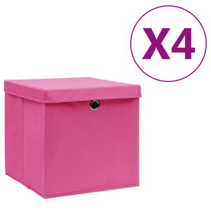 vidaXL Bo&icirc;tes de rangement avec couvercles 4 pcs 28x28x28 cm Rose