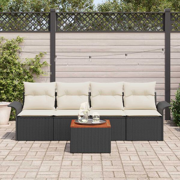 vidaXL Ensemble de canap&eacute; de jardin 5 pcs Noir et Cr&egrave;me polyrotin