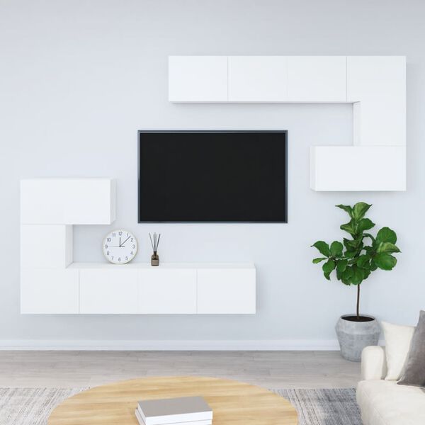 vidaXL Meuble TV mural Blanc Bois d'ingénierie