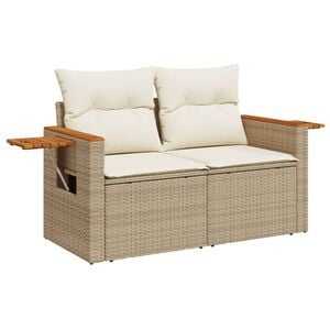 vidaXL Canap&eacute; de jardin avec coussins 2 places beige r&eacute;sine tress&eacute;e
