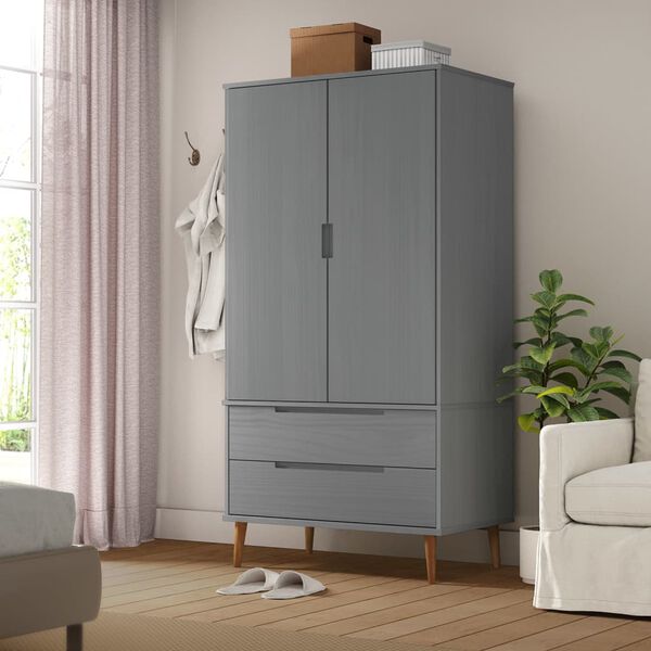 vidaXL Garde-robe MOLDE Gris 90x55x175 cm Bois massif de pin