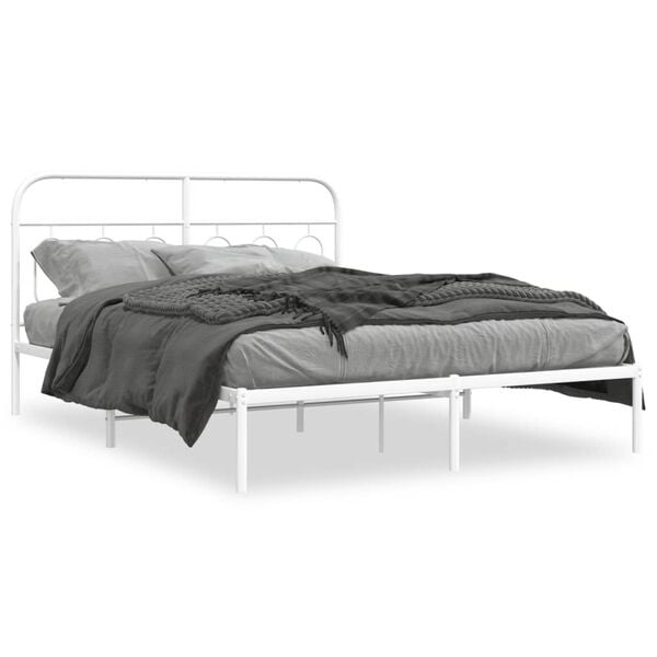 vidaXL Cadre de lit m&eacute;tal sans matelas et t&ecirc;te de lit blanc 140x190 cm