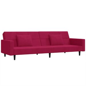vidaXL Canap&eacute;-lit &agrave; 2 places et deux oreillers Rouge bordeaux Velours