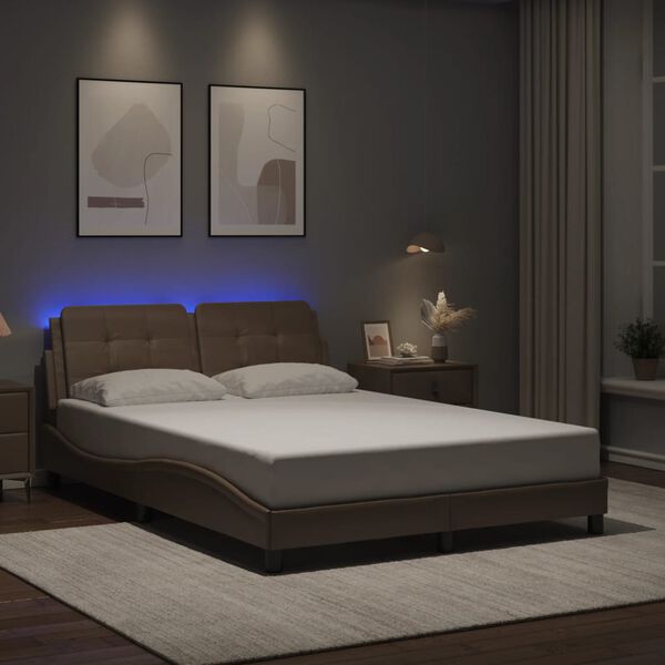 vidaXL Cadre de lit avec LED sans matelas Zadar cappuccino 140x200 cm