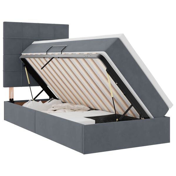 vidaXL Lit avec rangement et LED Gris fonc&eacute; 90 x 190 cm Velours