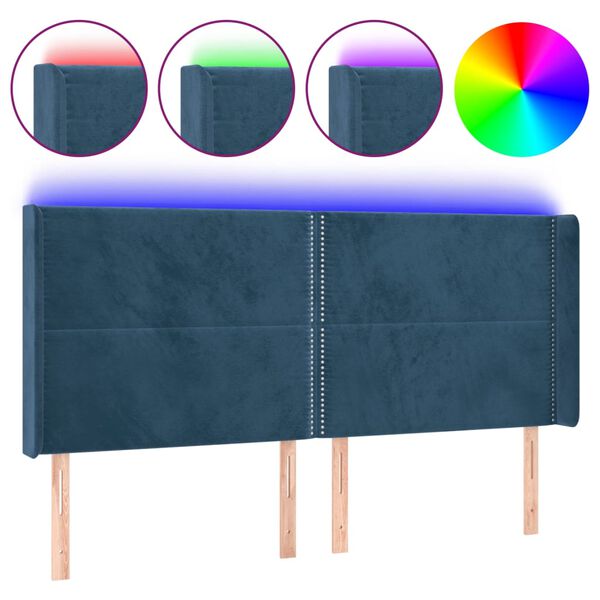 vidaXL T&ecirc;te de lit &agrave; LED Bleu fonc&eacute; 163x16x118/128 cm Velours
