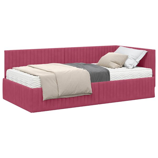 vidaXL Cadre de lit d'angle avec matelas 2 pcs Vert Velours