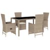 vidaXL Ensemble &agrave; manger de jardin avec coussins 5pcs Beige poly rotin