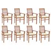 vidaXL Chaises à manger lot de 8 avec coussins crème Bois teck solide