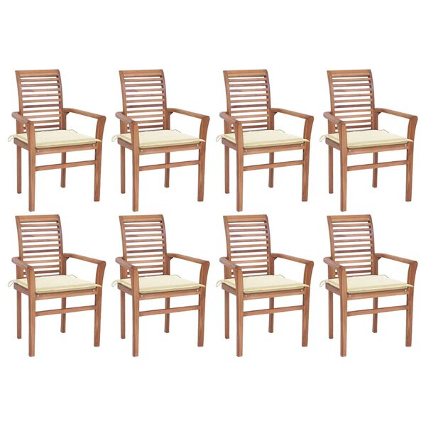 vidaXL Chaises à manger lot de 8 avec coussins crème Bois teck solide
