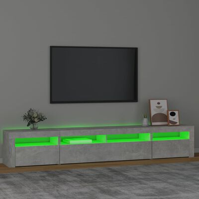 vidaXL Meuble TV avec lumières LED Gris béton 240x35x40 cm