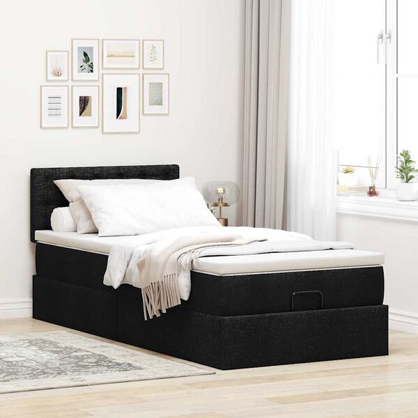 vidaXL Lit ottoman avec matelas noir 100x200 cm tissu