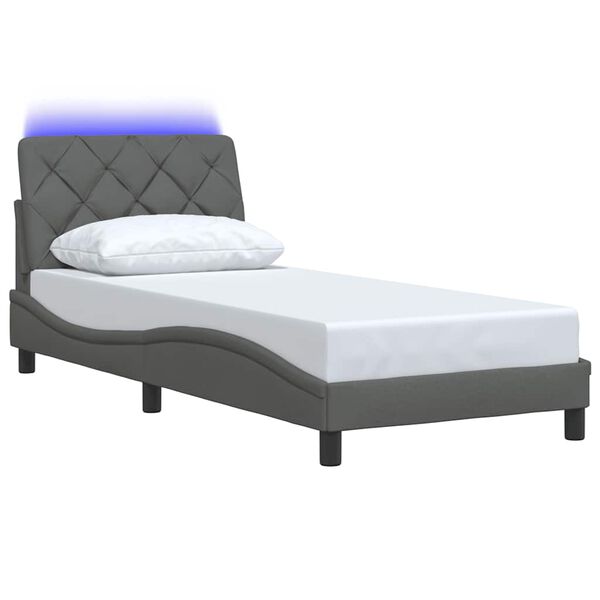 vidaXL Cadre de lit avec LED sans matelas gris foncé 90x200 cm tissu