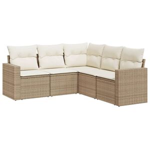 vidaXL Salon de jardin avec coussins 5 pcs beige r&eacute;sine tress&eacute;e