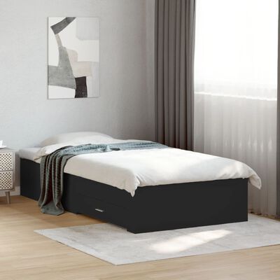 vidaXL Cadre de lit avec tiroirs noir 180x200 cm bois d'ingénierie