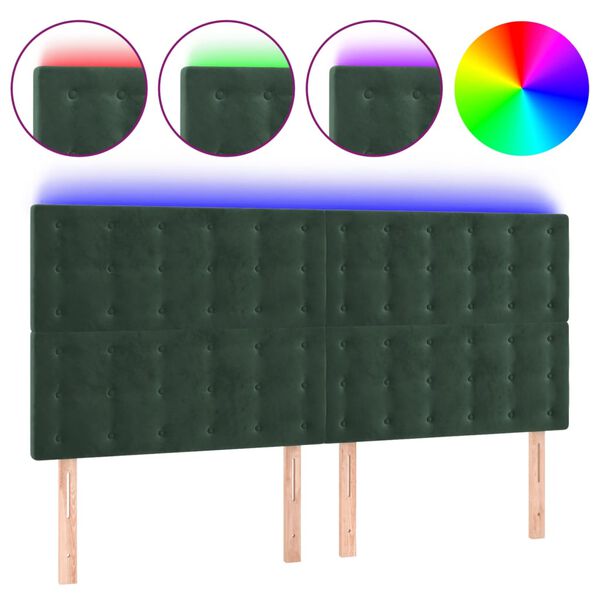 vidaXL T&ecirc;te de lit &agrave; LED Vert fonc&eacute; 160x5x118/128 cm Velours