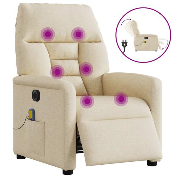 vidaXL Fauteuil inclinable de massage &eacute;lectrique cr&egrave;me tissu