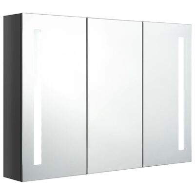 vidaXL Armoire de salle de bain à miroir LED 89x14x62 cm Gris brillant