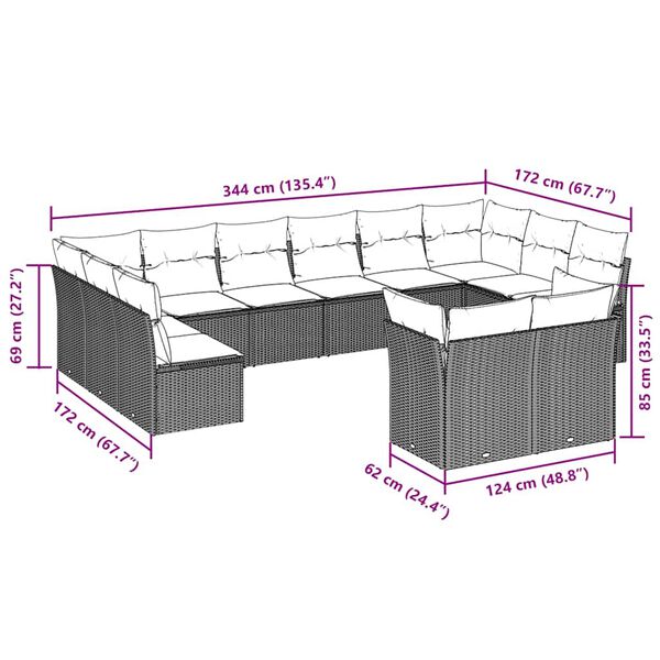 vidaXL Salon de jardin avec coussins 12 pcs gris clair r&eacute;sine tress&eacute;e