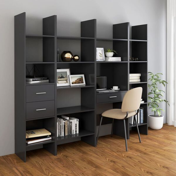 vidaXL Ensemble de biblioth&egrave;que 4 pcs Gris Bois d'ing&eacute;nierie
