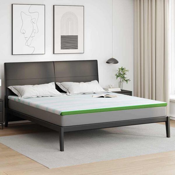 vidaXL Surmatelas Blanc et vert 180 x 200 x 6 cm Tissu Jacquard