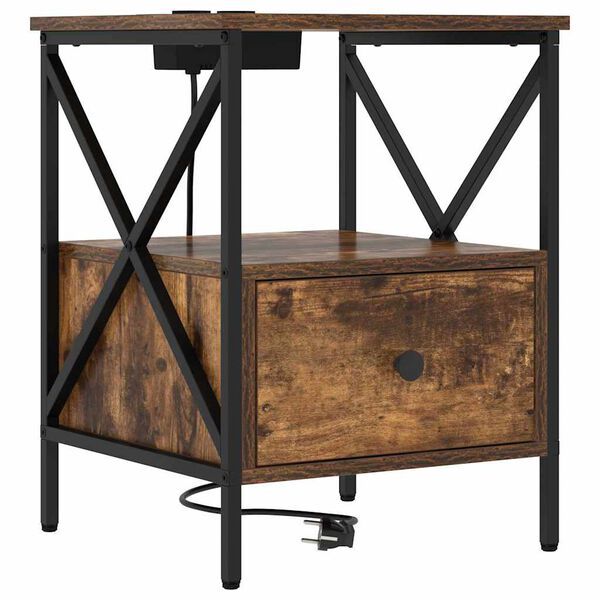 vidaXL Cabinet de chevet avec tiroir Ch&ecirc;ne fum&eacute; 41,5 x 40,5 x 55 cm