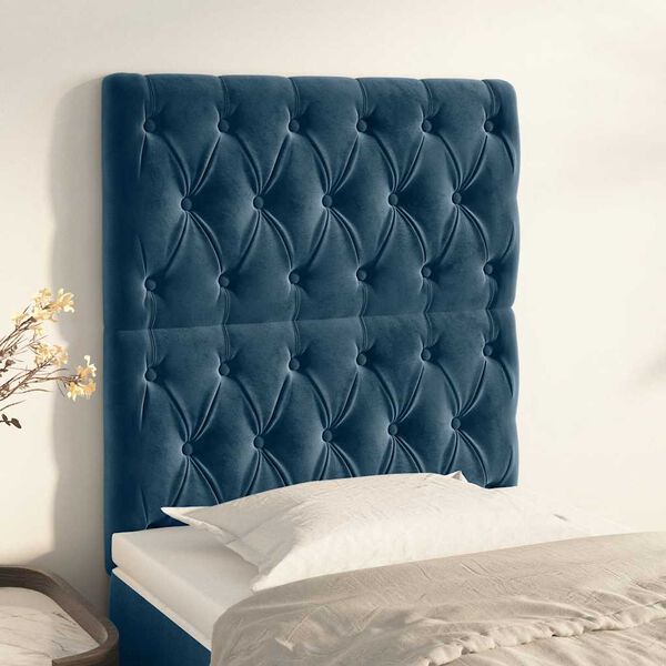 vidaXL T&ecirc;te de lit Bleu fonc&eacute; 80x7x118/128 cm Velours