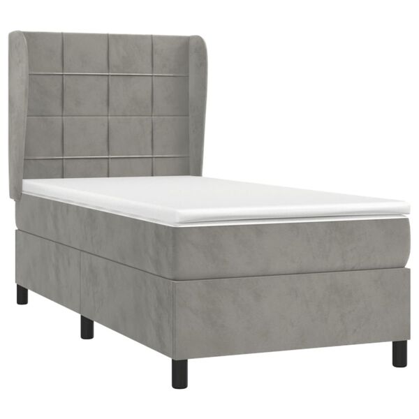vidaXL Sommier &agrave; lattes de lit et matelas Gris clair 90x190 cm Velours