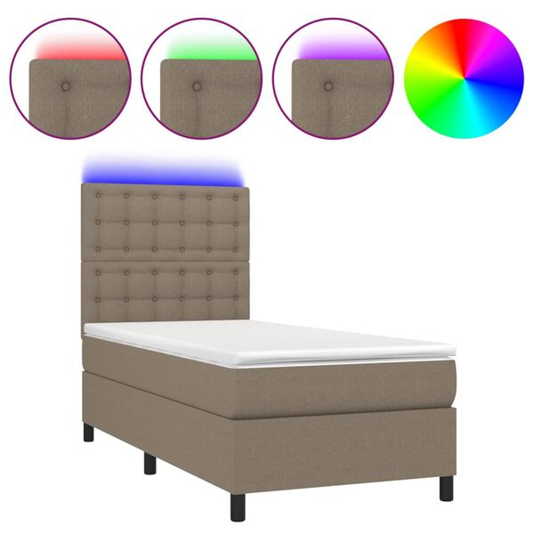vidaXL Sommier &agrave; lattes de lit et matelas et LED Taupe 90x190 cm Tissu