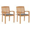 vidaXL Chaises de jardin lot de 2 et coussins gris Bois de teck massif