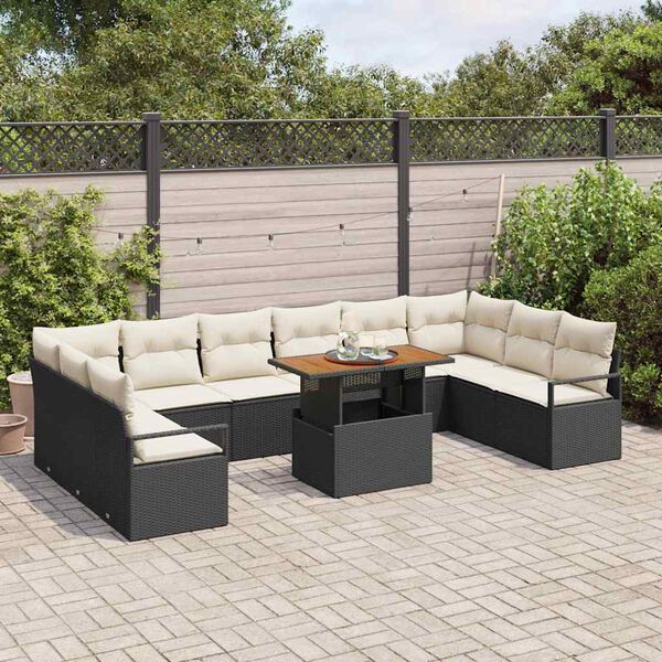 vidaXL Ensemble de canap&eacute; de jardin avec coussin 11 pcs Noir et Cr&egrave;me