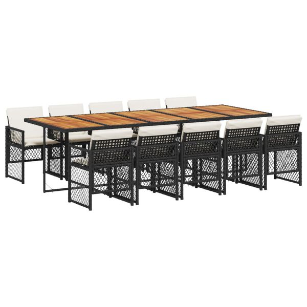 vidaXL Ensemble &agrave; manger de jardin 11 pcs coussins noir r&eacute;sine tress&eacute;e