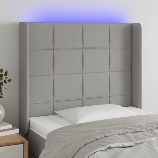vidaXL T&ecirc;te de lit &agrave; LED Gris clair 93x16x118/128 cm Tissu