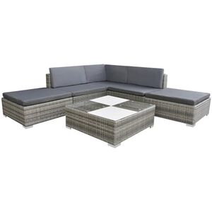vidaXL Salon de jardin avec coussins 6 pcs r&eacute;sine tress&eacute;e gris