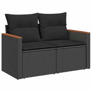 vidaXL Canap&eacute; de jardin avec coussins 2 places en polyrotin noir