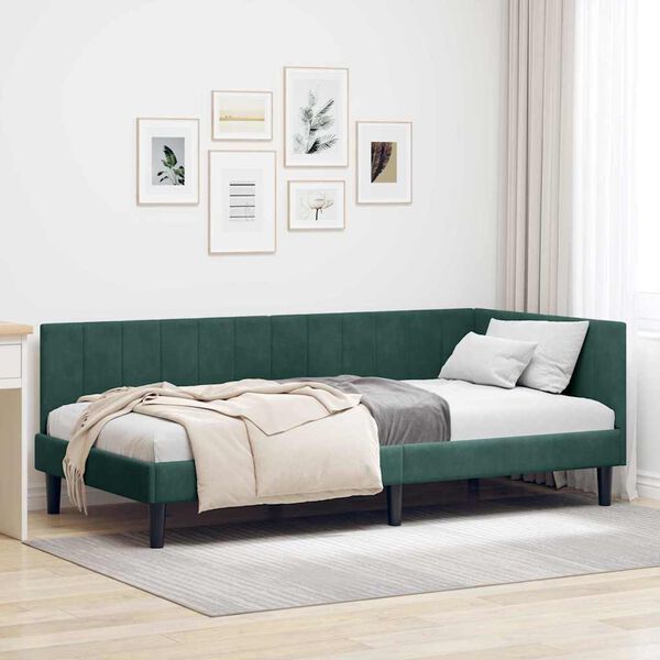 vidaXL Cadre de lit d'angle Vert fonc&eacute; 90 cm x 190 cm Velours