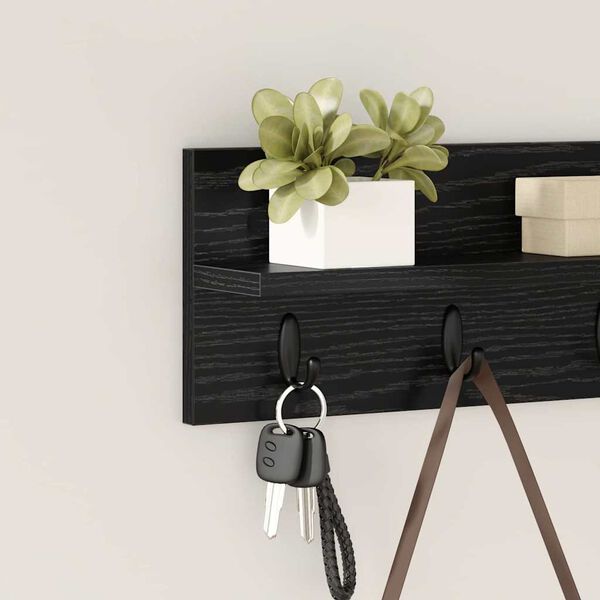 vidaXL Porte-manteau mural avec étagère Chêne noir 40 x 10.5 x 18 cm